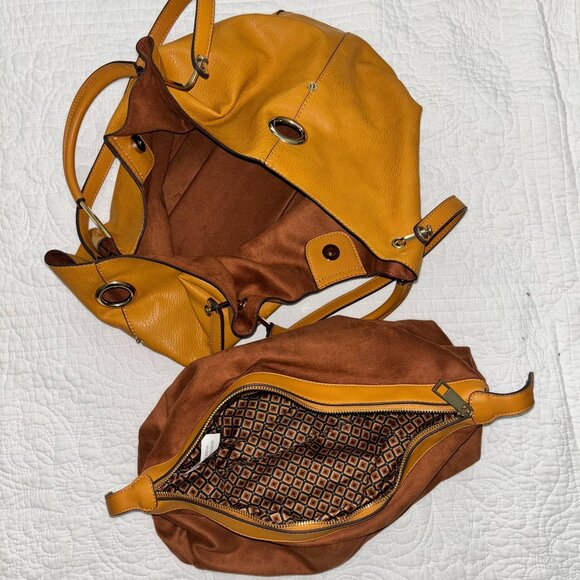 Sondra Roberts Large Double Handled Soft Pebbled Vegan Leather Hobo Purse - Picture 7 of 11